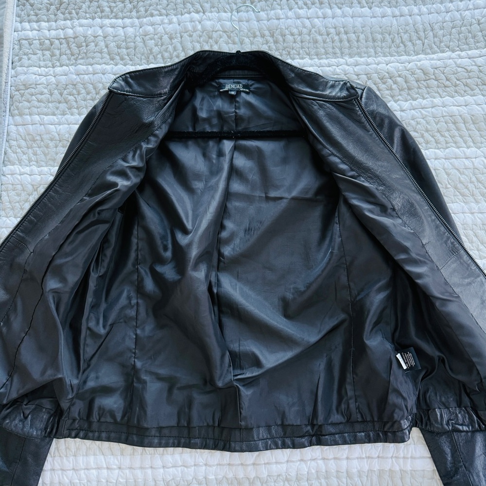 Renuar Black Leather Jacket, Size 10 - Picture 5 of 9
